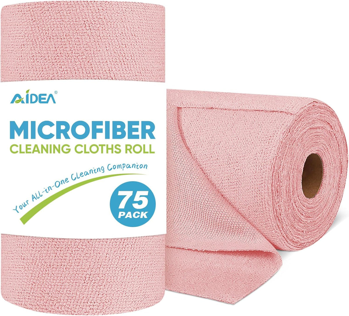 AIDEA Microfiber Cleaning Cloth Roll, 75PK, Tear Away Reusable Paper Towels, Pink Towels Lint Free