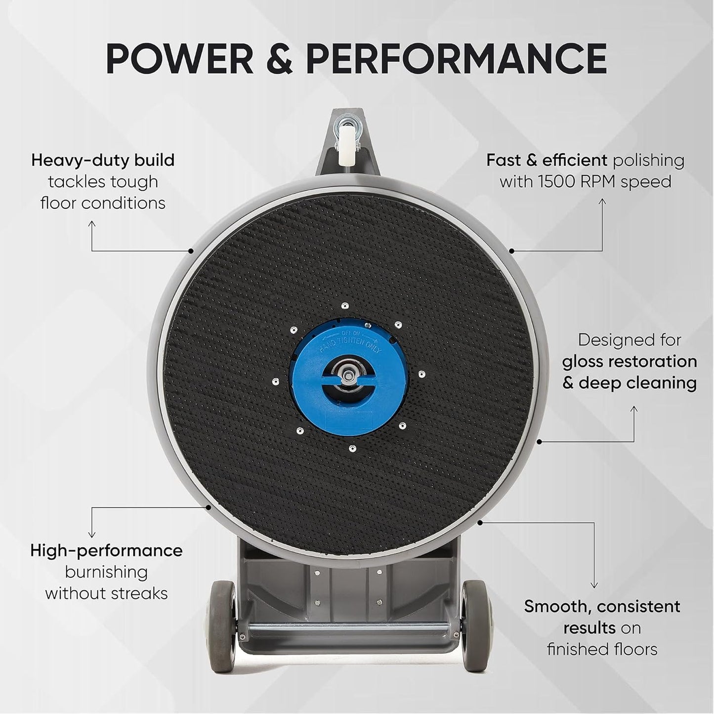 20" High-Speed Commercial Floor Burnisher, 1.5 HP, 1500 RPM, 40ft Cord, Rubber Bumper Guard, with