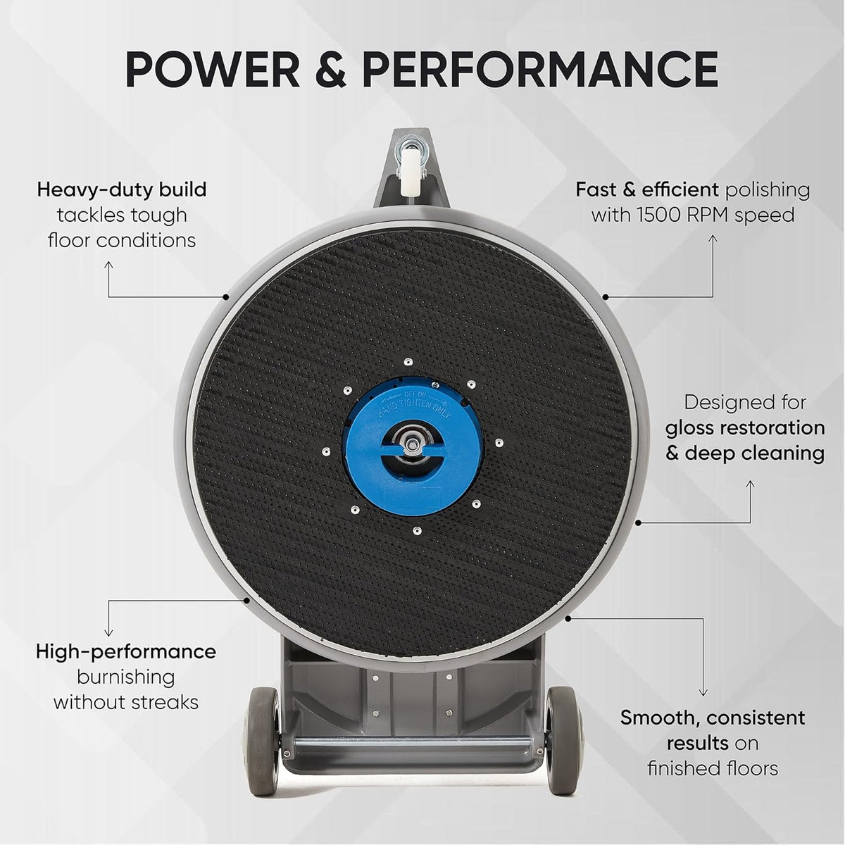 20" High-Speed Commercial Floor Burnisher, 1.5 HP, 1500 RPM, 40ft Cord, Rubber Bumper Guard, with