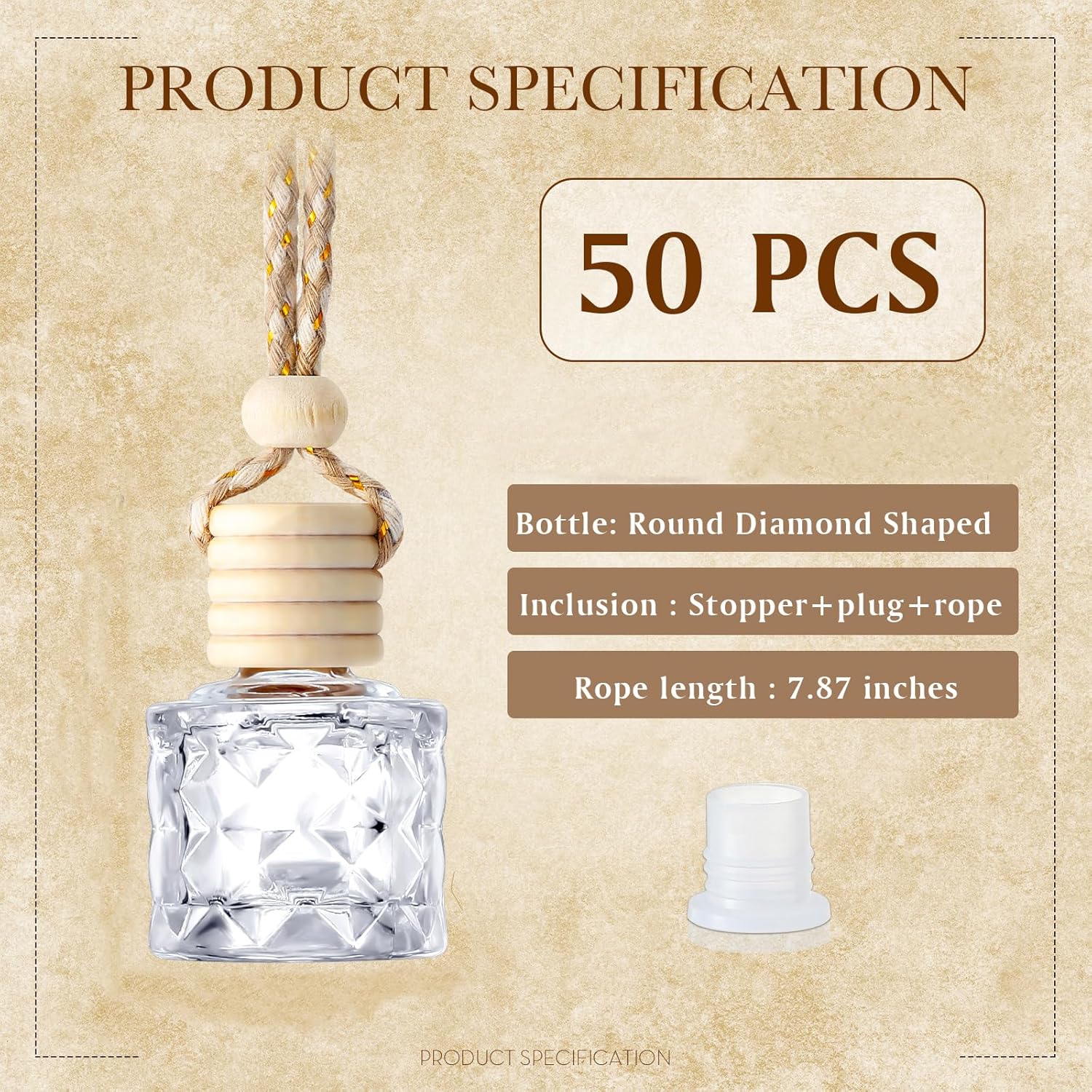 BBTO 50 Pcs Hanging Car Air Freshener Car Diffuser Bottles Empty Glass Perfume Bottle Freshener