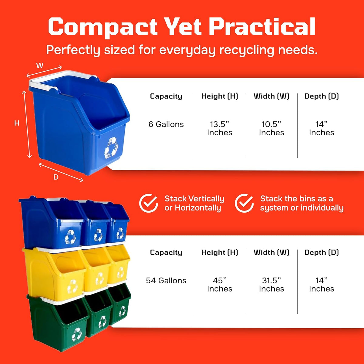 Multi Bin Recycling System with Nine Stackable 6 Gallon Recycle Bins to Build Your Recycling Center