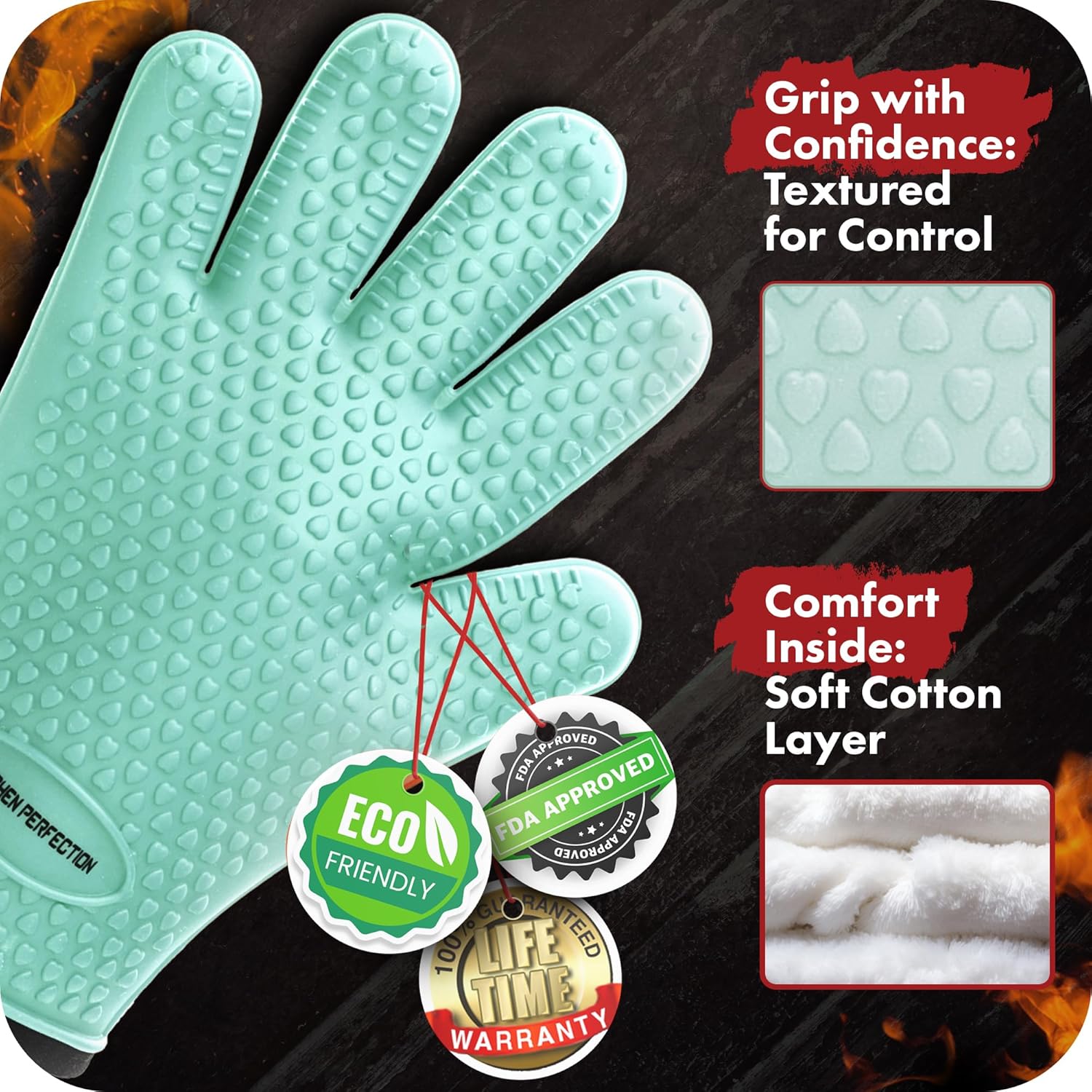 KITCHEN PERFECTION S Silicone Smoker Oven Gloves -Extreme Heat Resistant BBQ Gloves -Handle Hot