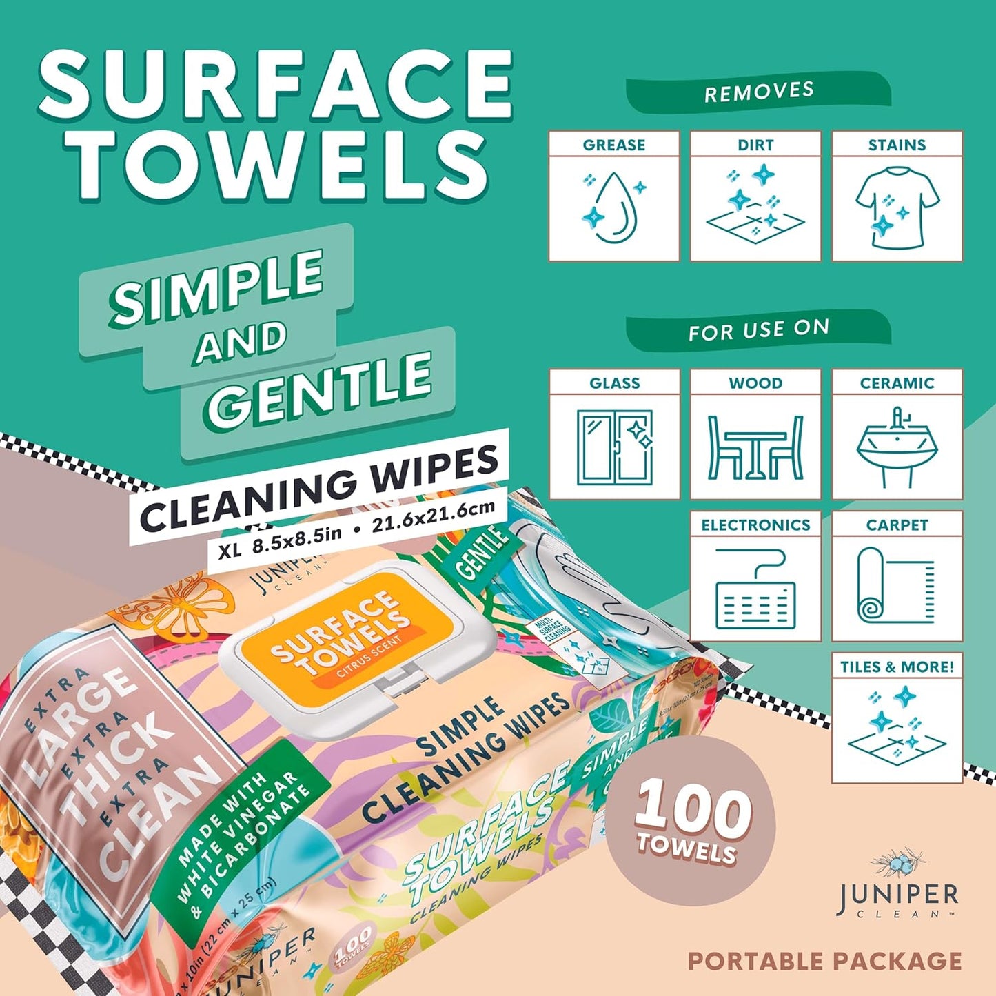 6 Packs Surface Cleaning Wipes Bleach Free, Thick & Large Dispose, All-Purpose Cleaner for