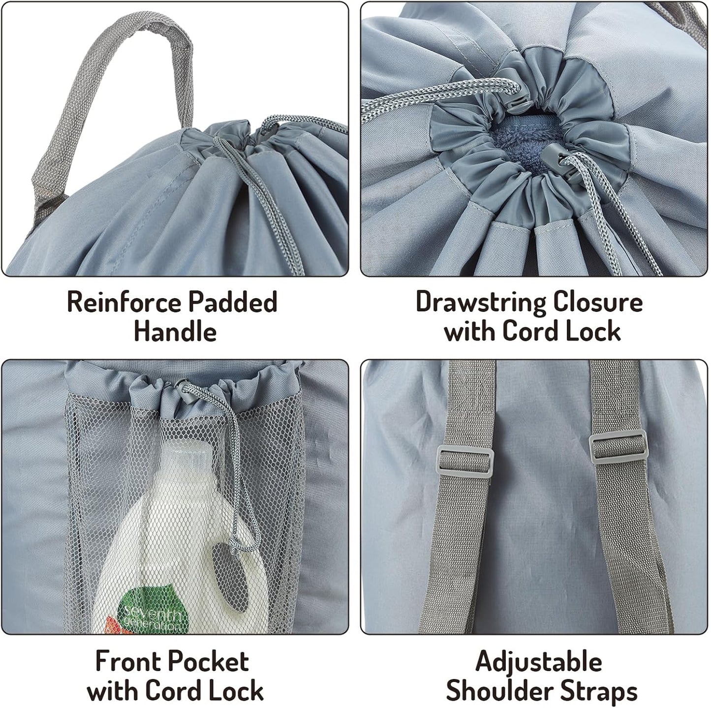 Backpack Laundry Bag, Large Laundry Backpack with Detergent Holder and Adjustable Shoulder Straps