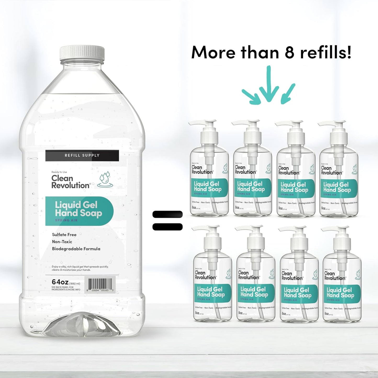 Clean Revolution Liquid Gel Hand Soap, Silky Rich Liquid, Quick Lather, Fast Rinsing, Contains Real