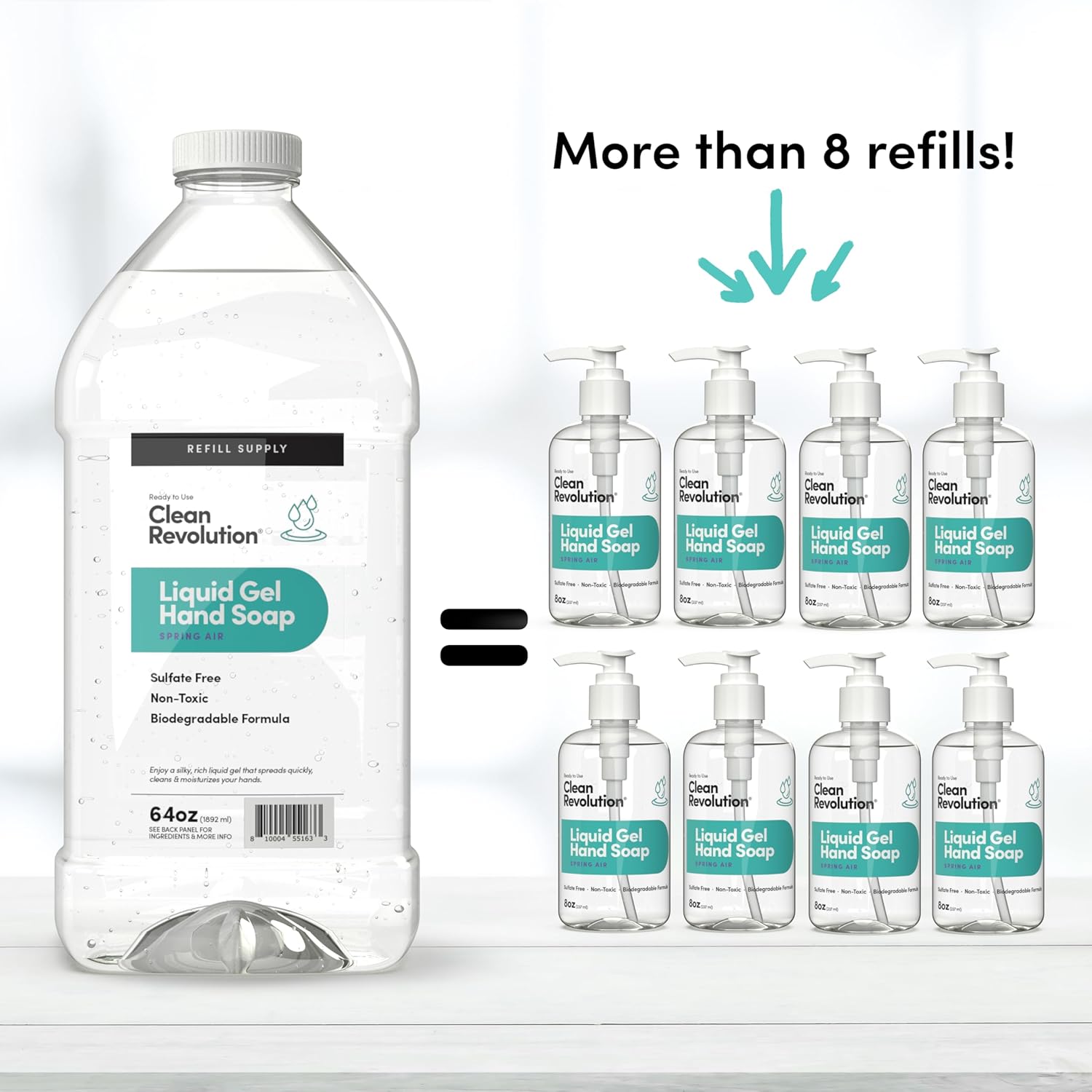 Clean Revolution Liquid Gel Hand Soap, Silky Rich Liquid, Quick Lather, Fast Rinsing, Contains Real