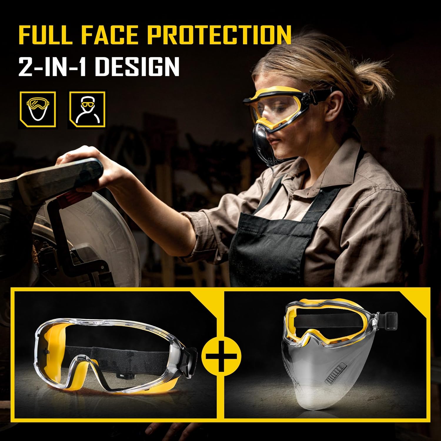 COOLJOB Safety Goggles Over Glasses with Anti-Fog Clear Lens, ANSI Z87.1 Impact Resistance and UV