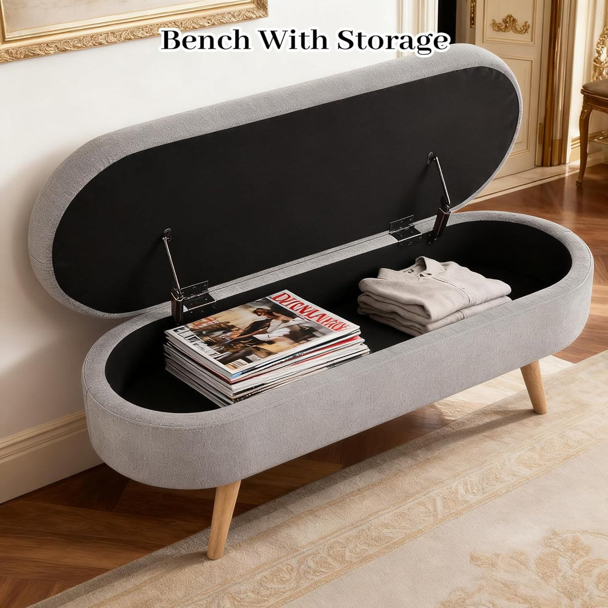 Storage Bench, 43" Storage Ottoman Bench for Bedroom, Upholstered Entryway Benches with Seating