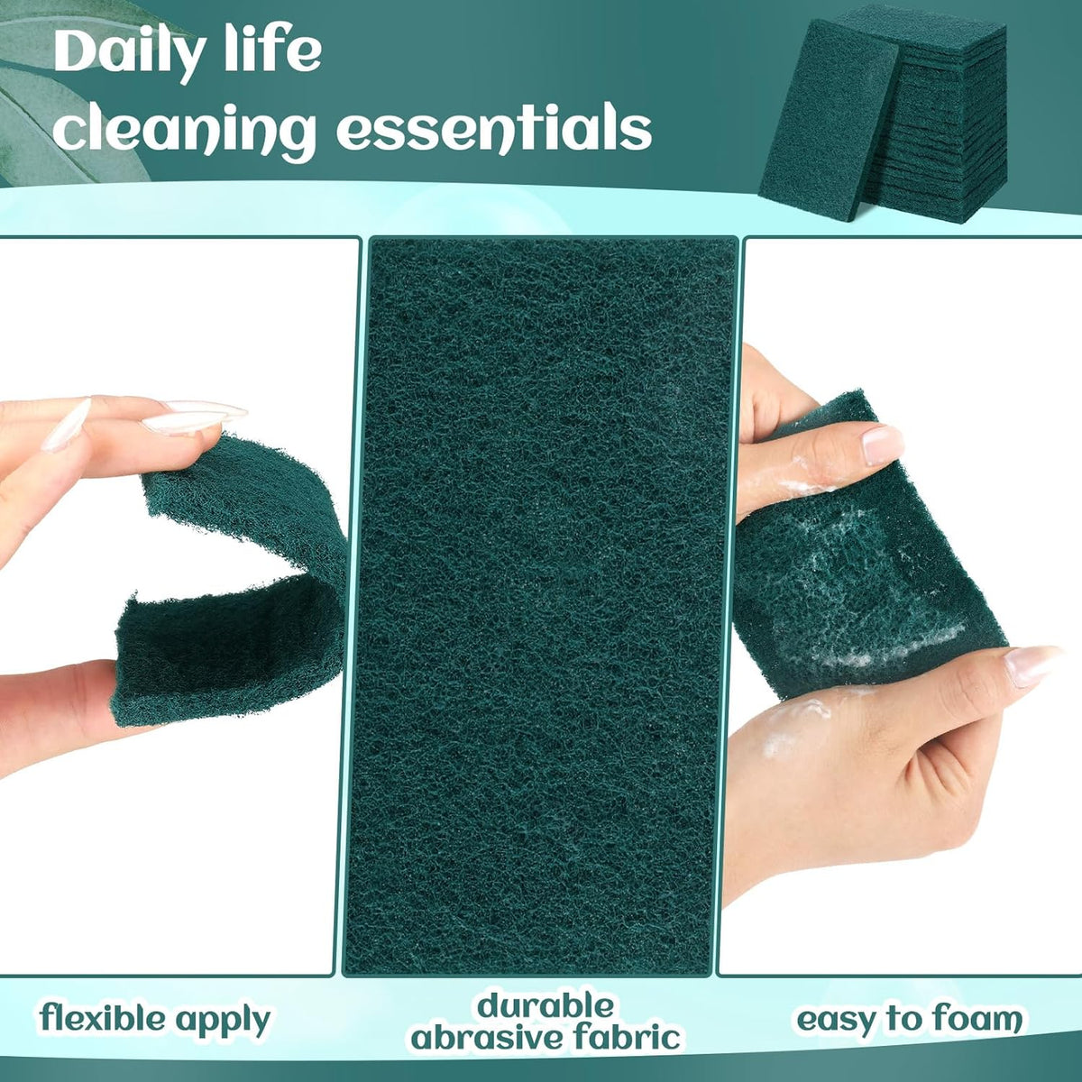 Hoolerry 50 Pcs Heavy Duty Scouring Pads Non Scratch Household Scrub Pads for Cleaning Reusable Pan