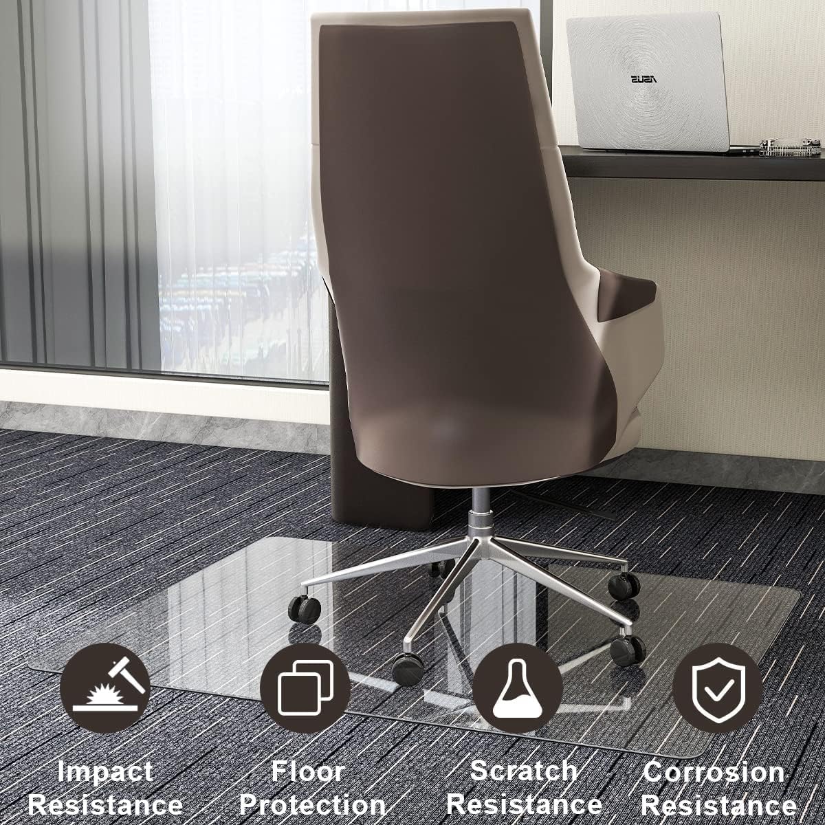 GLSLAND 46" x 55" Tempered Glass Chair Mat Heavy-Duty Floor Protector for Carpet & Hard Floors