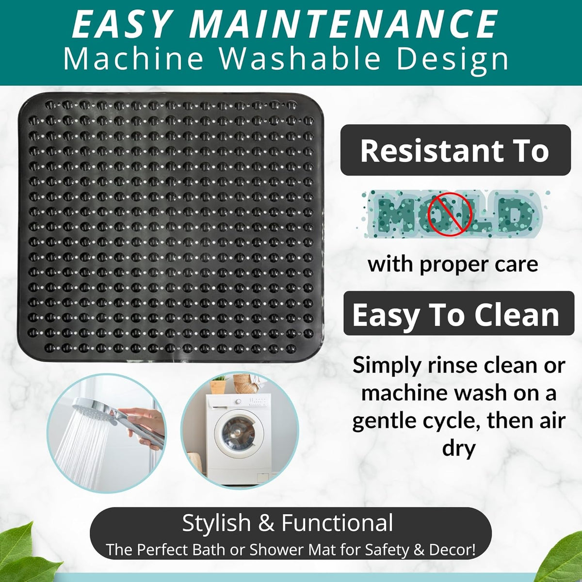 ENKOSI Extra Large Square Non Slip Shower Mat - 31 x 31-inch XL Bathroom Shower Mat - Square Shower