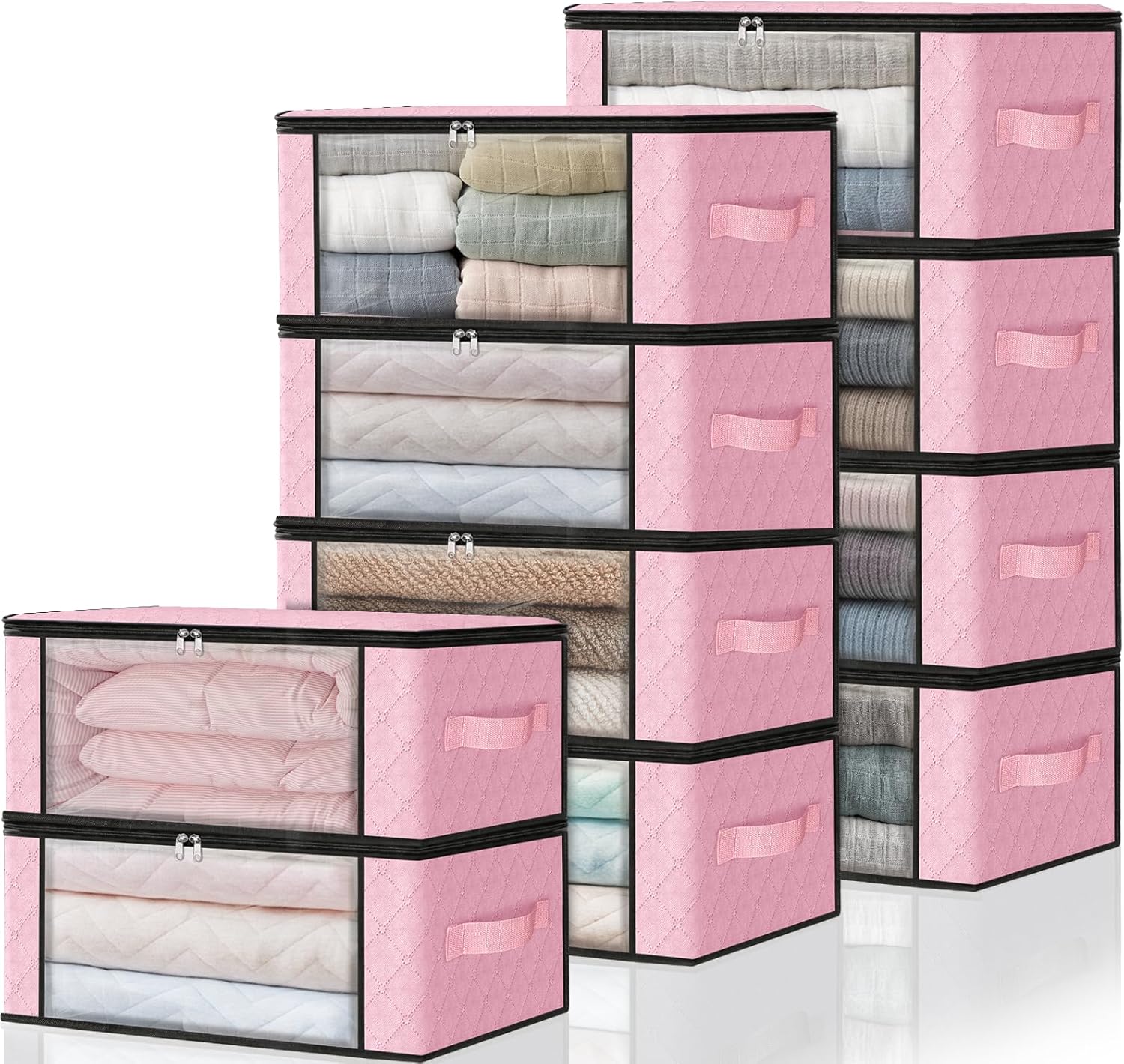HomeHacks Storage 10-Pack Clothes Organizer Storage Bags Foldable Storage Box with Large Clear