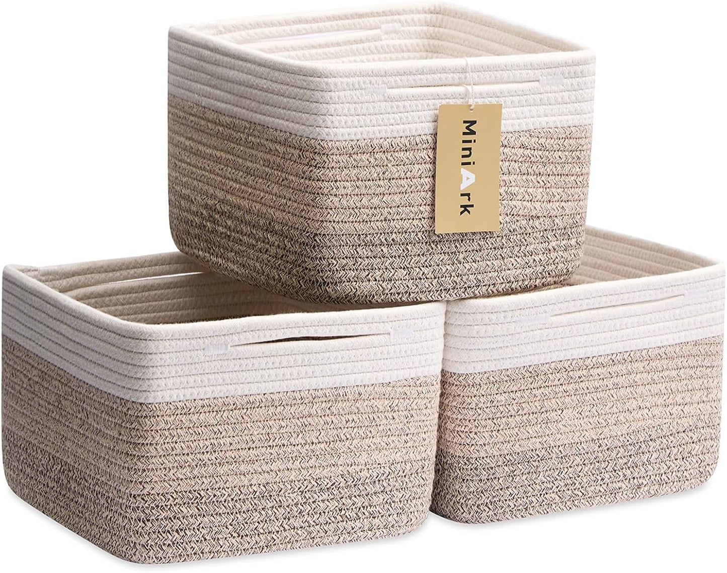 Small Organizing Baskets for Cubes Shelf, 9.7x9.7x7.1 Inch Rope Woven Storage Bins for Nursery