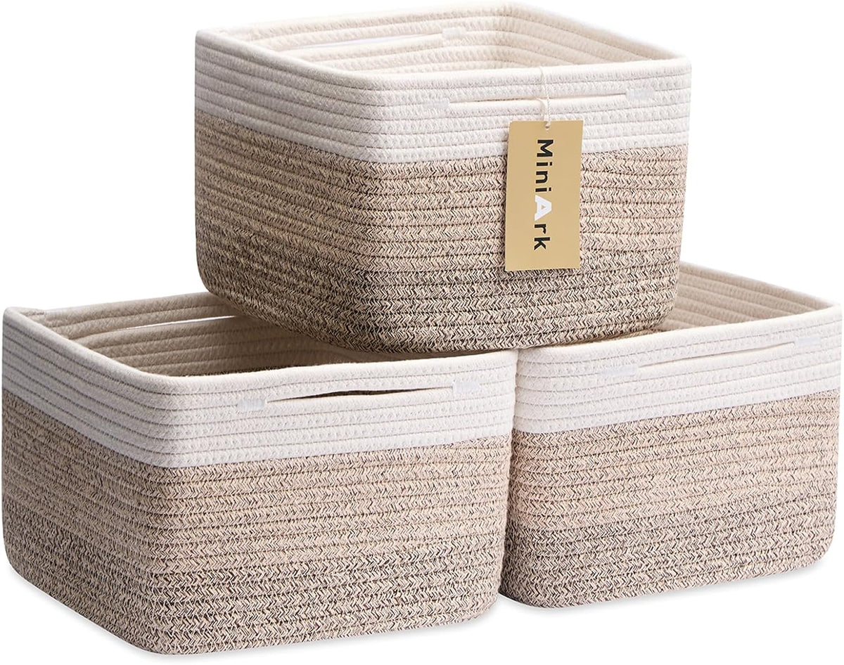 Small Organizing Baskets for Cubes Shelf, 9.7x9.7x7.1 Inch Rope Woven Storage Bins for Nursery