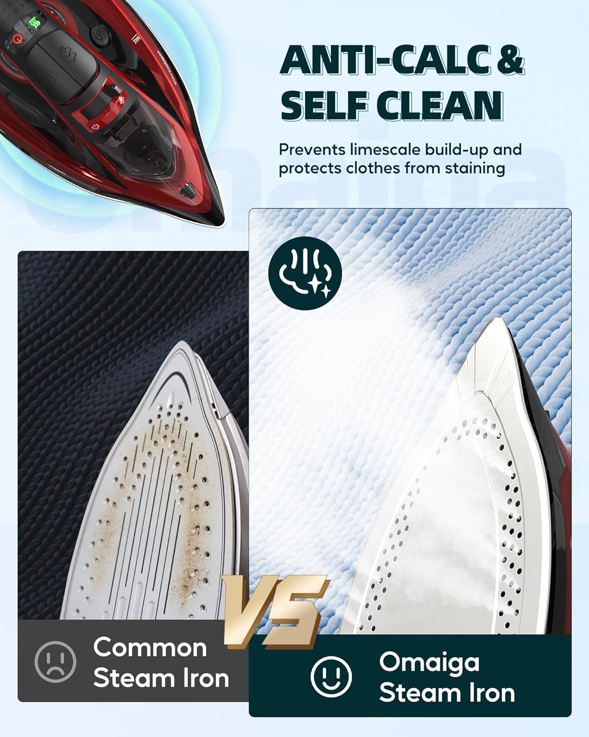 Cordless Iron for Clothes - 1500W Steam Iron with Non-Stick Ceramic Soleplate, Rapid Heating, Auto