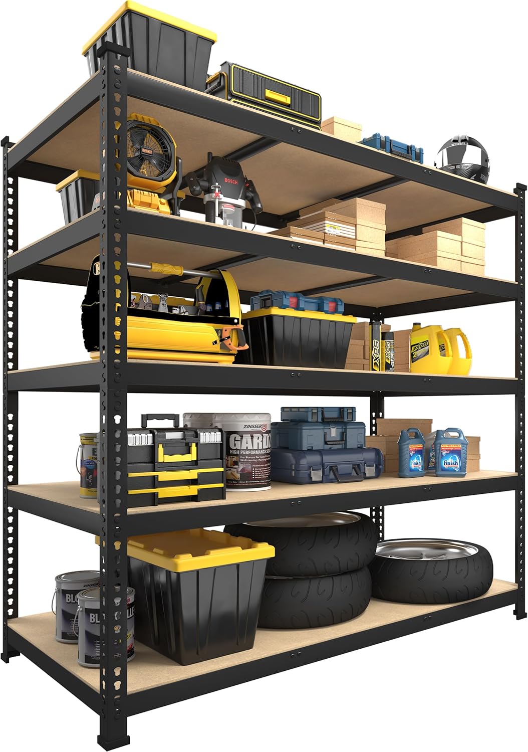 PrimeZone Heavy Duty Adjustable 5 Tier Garage Storage Shelves - 47" W x 18" D x 71" H, Metal