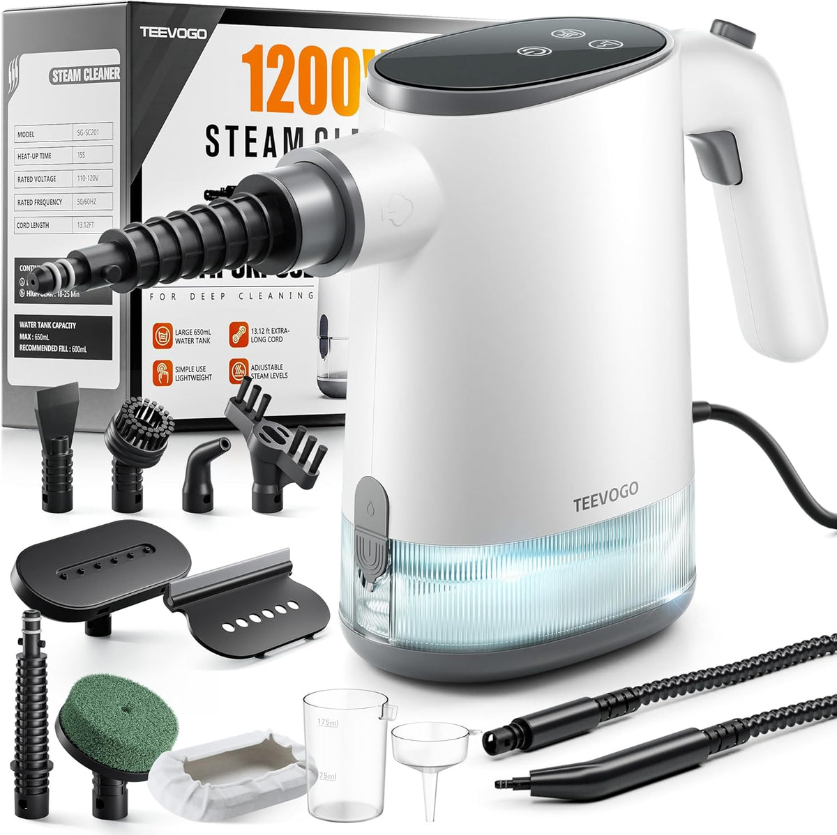 Handheld Steam Cleaner for Home, Portable Steamer Cleaner with 12 Accessories, 15S Fast Heat Up