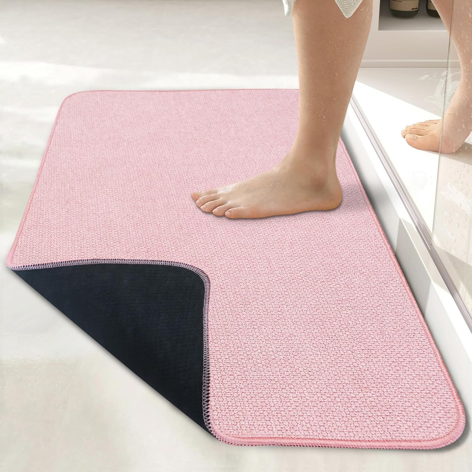 Bath Mat,Ultra Thin Bathroom Rugs,Rubber Bath Mats for Bathroom,No Slip Bath Rugs,Quick Dry,Machine