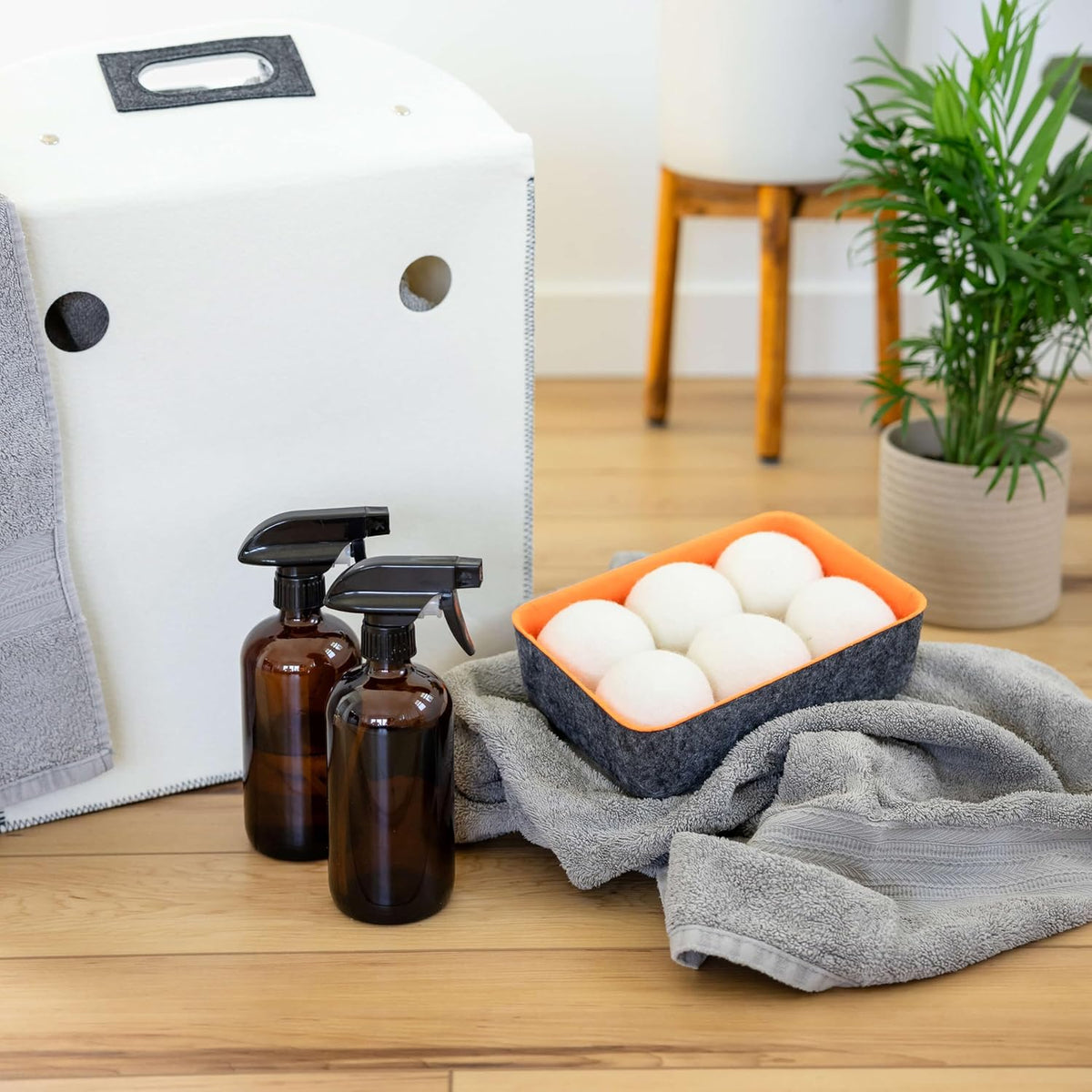 Three by Three Seattle Felt·Like·it!™ Wool Dryer Balls + Storage Bin: Reduce Drying Time, Static
