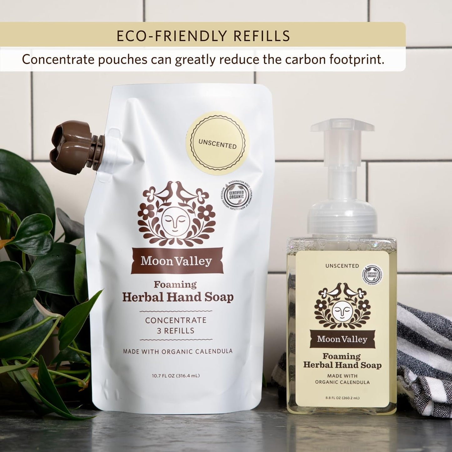 Moon Valley Foaming Hand Soap Refill Pouch, Two-Pack Unscented Soap, Vegan and Non-GMO