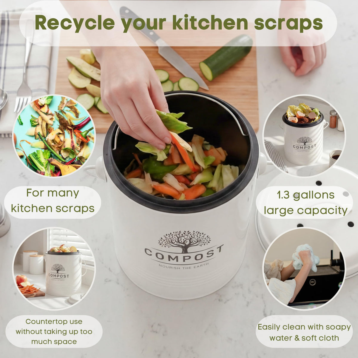 Perfnique 1.3 Gal Kitchen Compost Bin with Lid, Countertop Compost Caddy