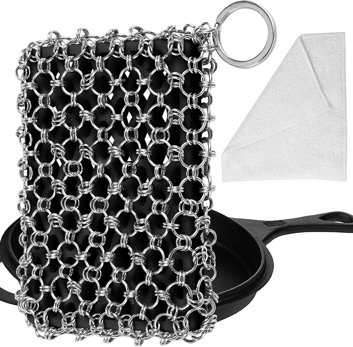 Herda 316L Cast Iron Scrubber Cleaner, Large Chainmail Scrubber for Cast Iron Pan - Chain Mail