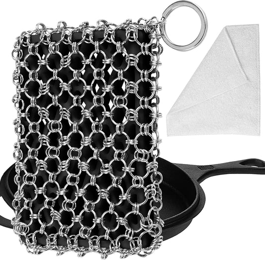 Herda 316L Cast Iron Scrubber Cleaner, Large Chainmail Scrubber for Cast Iron Pan - Chain Mail