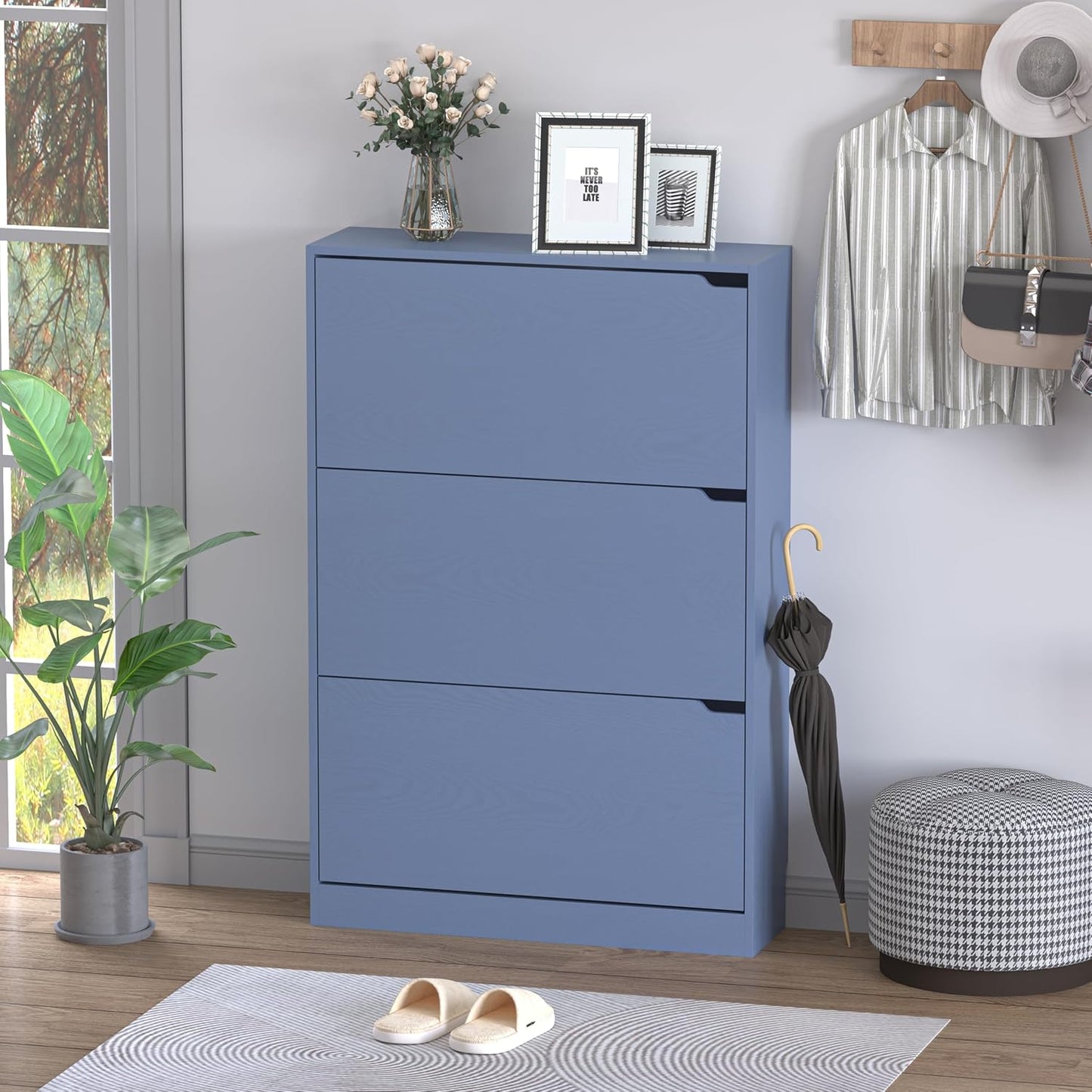 Shoe Cabinet with 3 Flip Drawers, Hidden Wood Shoe Cabinet,Freestanding Shoe Storage Cabinet for