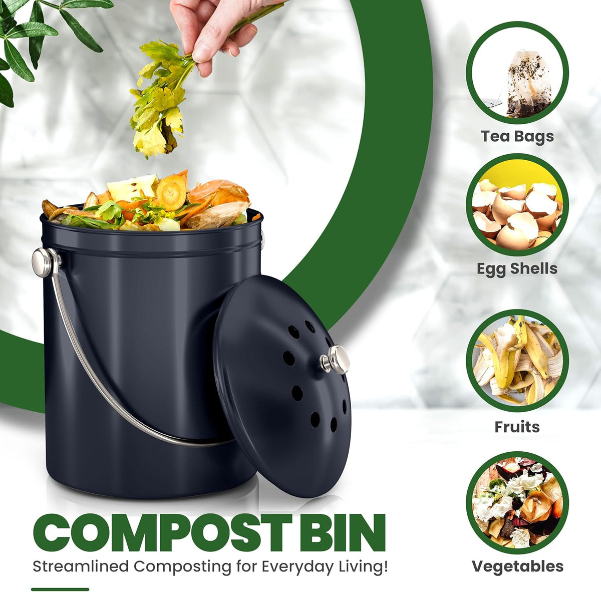 Utopia Kitchen Compost Bin for Kitchen Countertop, 1.3 Gallon Compost Bucket for Kitchen with Lid