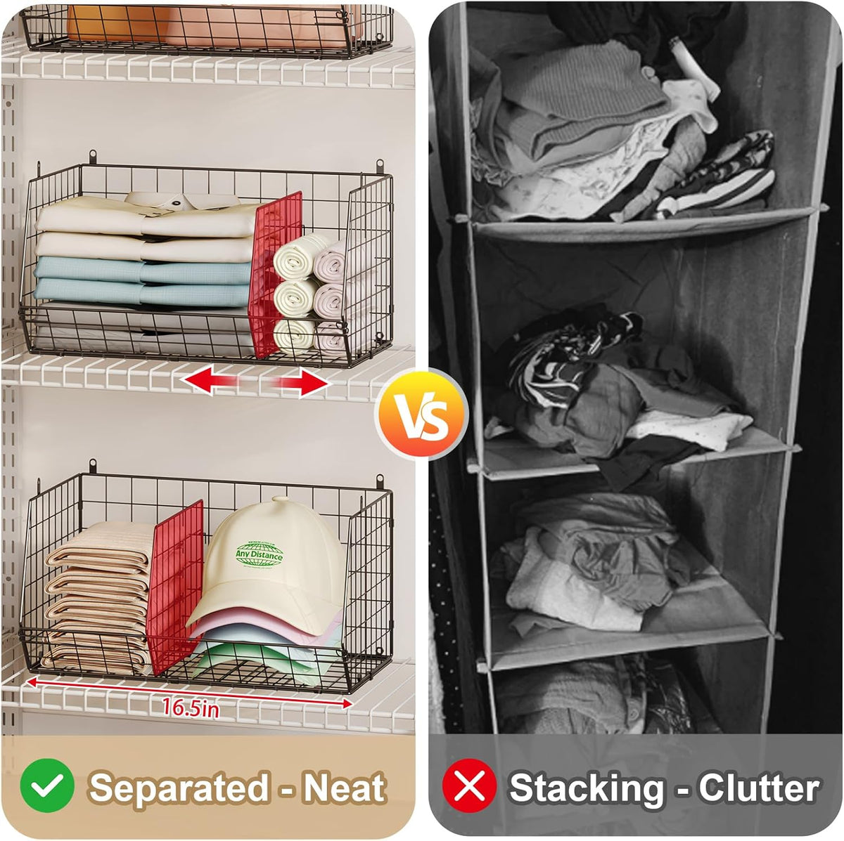 5 Tier Extra Large Closet Hanging Organizer with 5 Dividers,16.5"L x 11.8"W x 51.4"H Closet