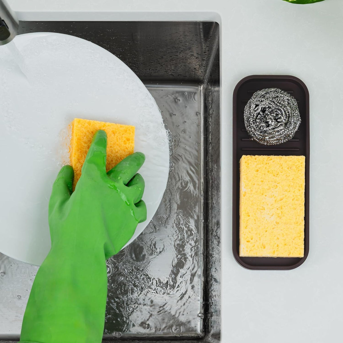 Zulay Kitchen (9x3.5 Silicone Sponge Holder for Kitchen Sink - Flexible Multipurpose Soap Tray