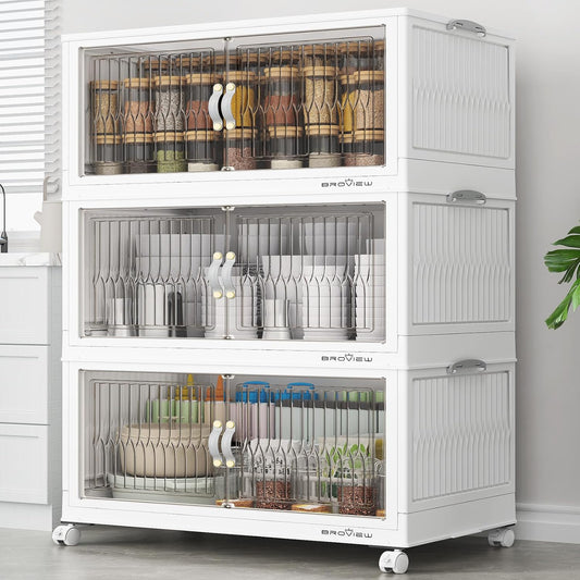BROVIEW 360Qt Stackable Storage Bins with Lid, Extra Large Closet Organizer Collapsible Drawer