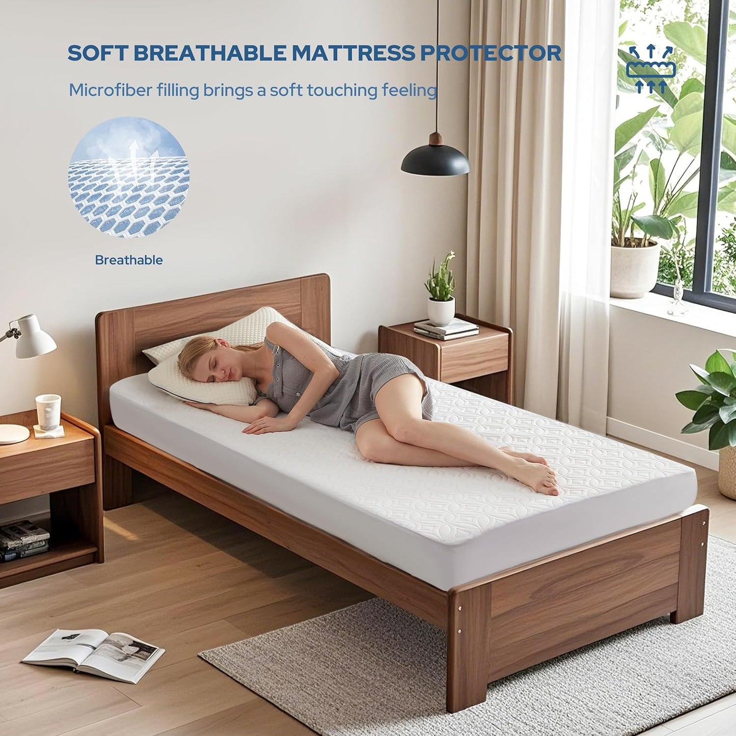 BEDLORE Waterproof Mattress Protector, Twin Size Mattress Pad with Deep Pocket 6"-15" Depth, Soft