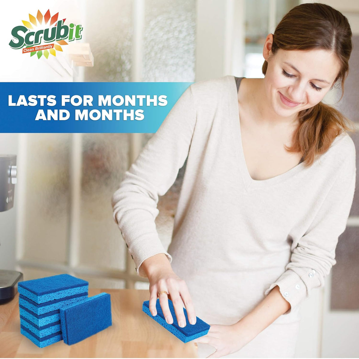 Scrubit Non-Scratch Cleaning Scrub Sponges- Scrubbing Dish Sponge Ideal for Washing Kitchen,Dishes