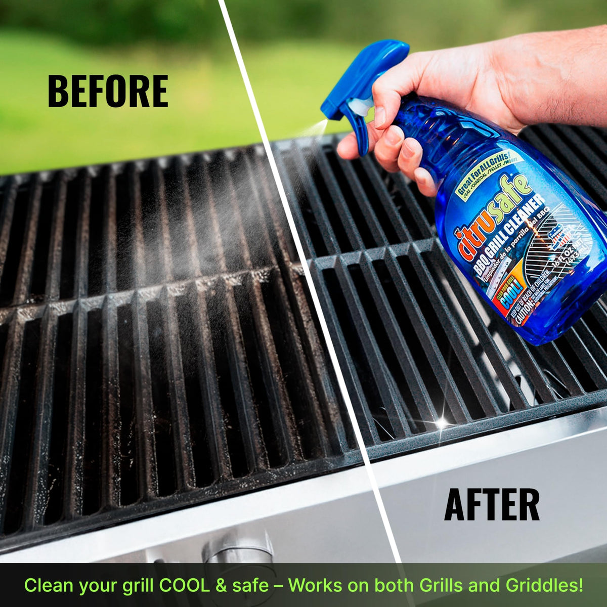 CitruSafe Grill Cleaning Kit - BBQ Grill Cleaner (16oz) and BBQ Grill Scrubber with 3 Heavy Duty