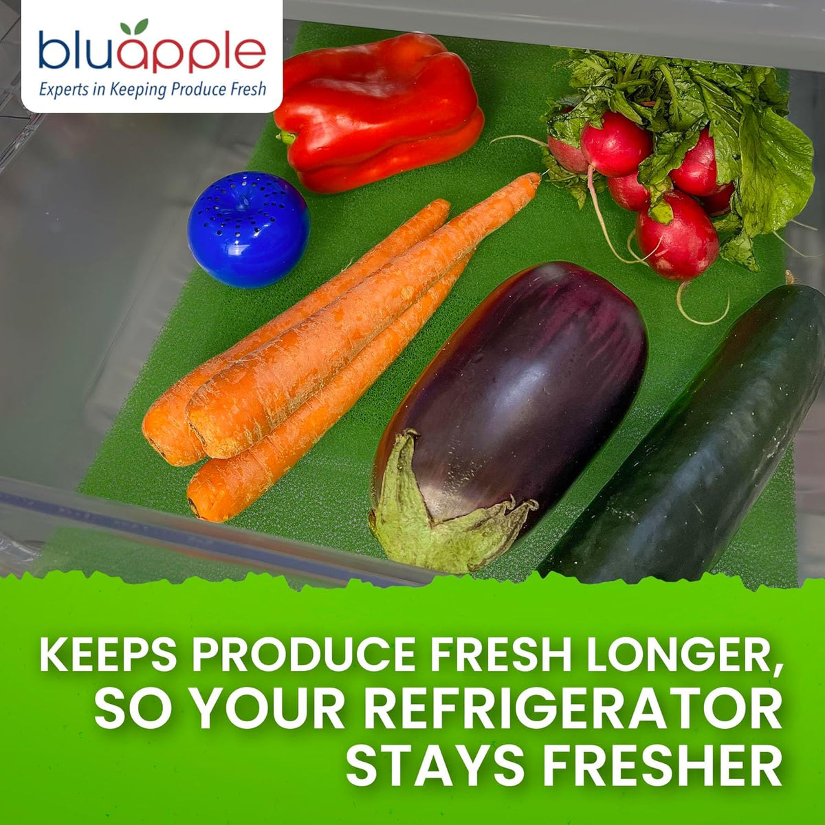 Bluapple FreshMats - Refrigerator Bin Liners, Fridge Drawer Mats - Keeps Produce Fresh Longer