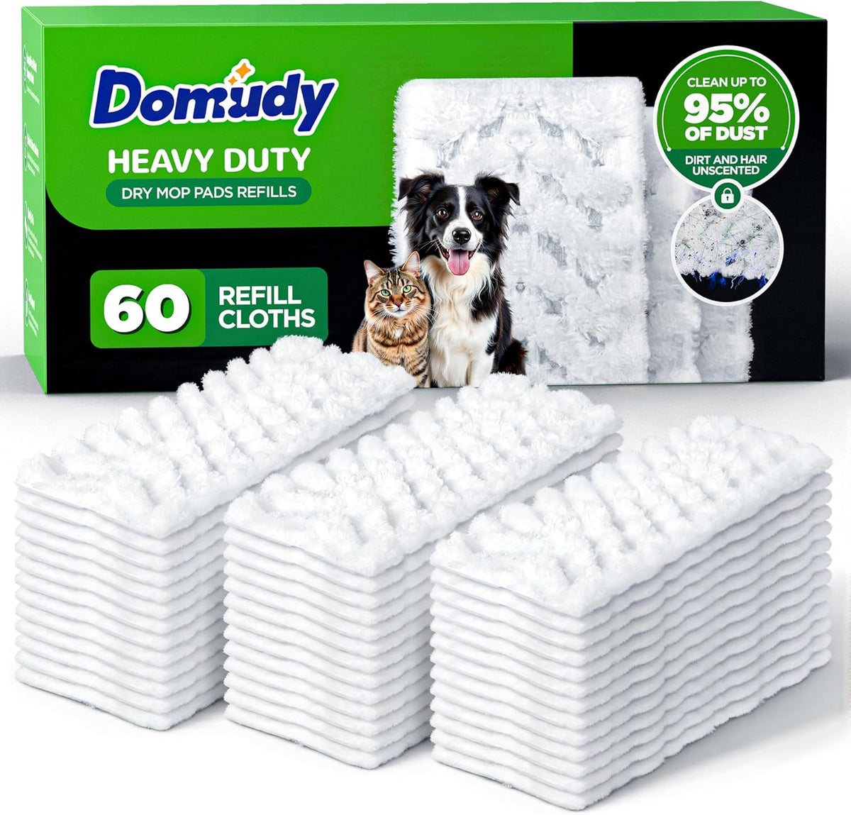 60 Count Heavy Duty Dry Sweeping Cloths Refills for Swiffer Sweeper Mop, Deep Clean Sweeper Pet Mop