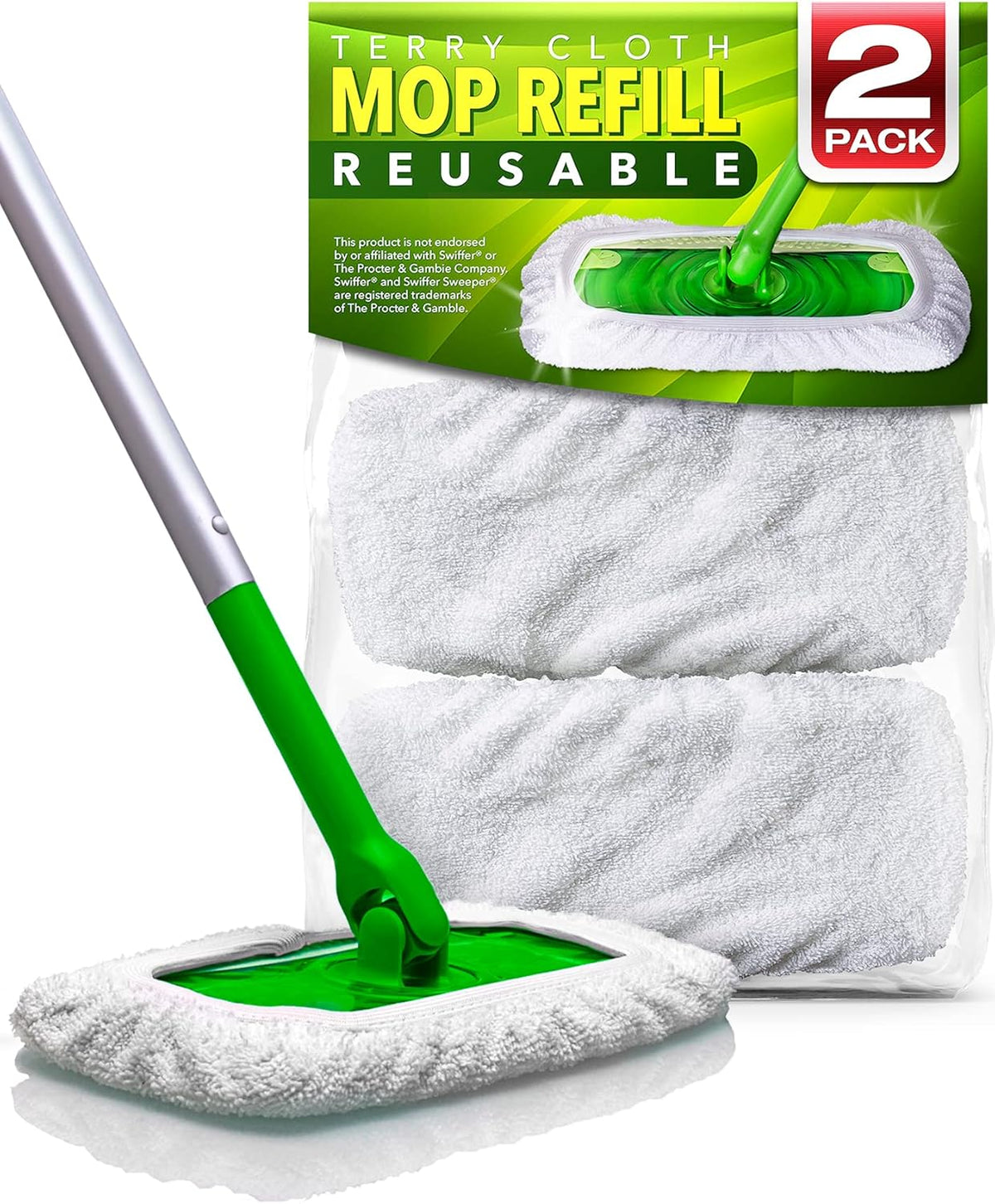 VanDuck Reusable 100% Cotton Mop Pads Compatible with Swiffer Sweeper (2-Pack), Terry Cloth Mop