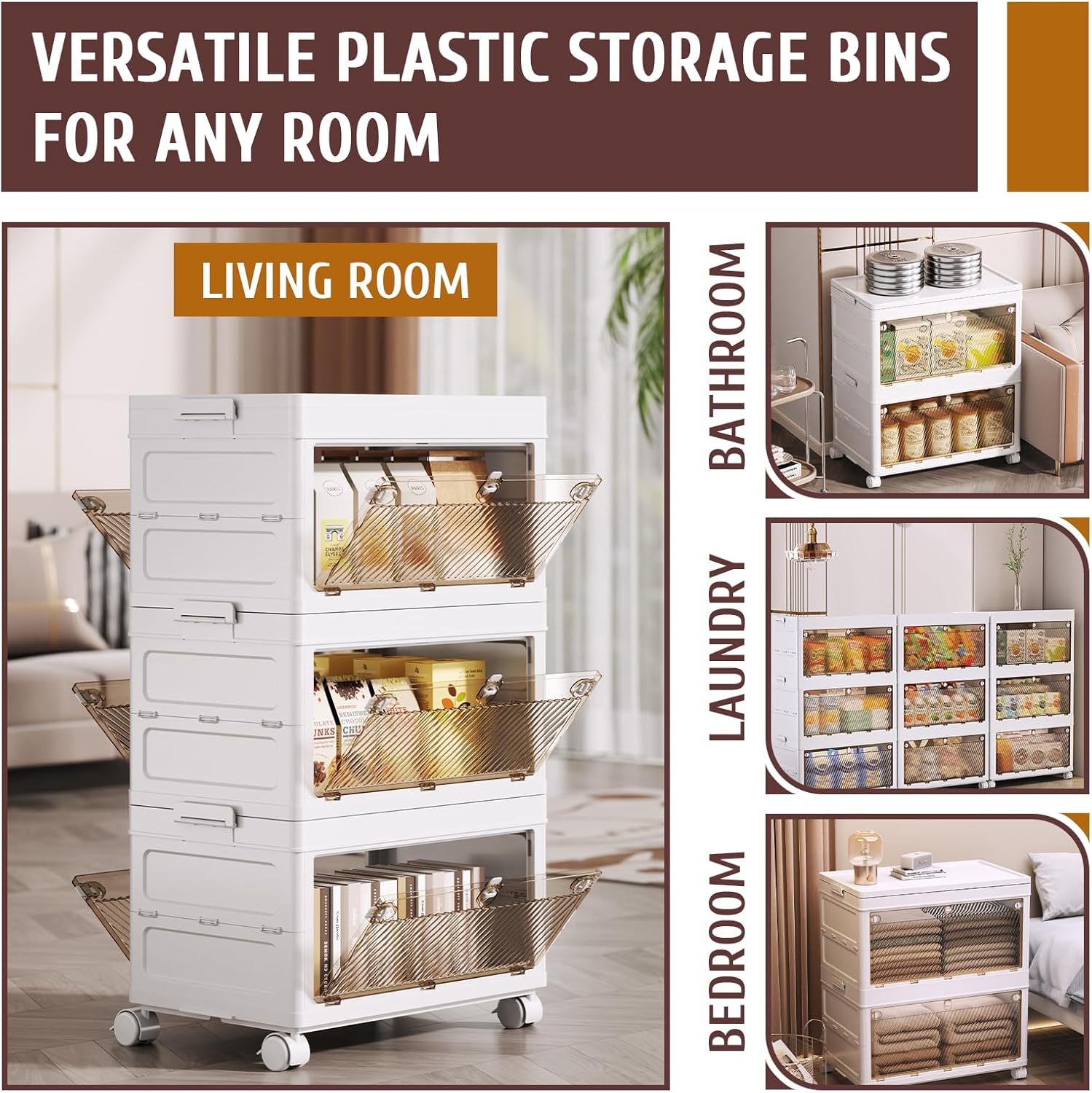 QudraKast 3-Tier Stackable Plastic Storage Bins - 67QT Stackable Storage Bins - Closet Organization