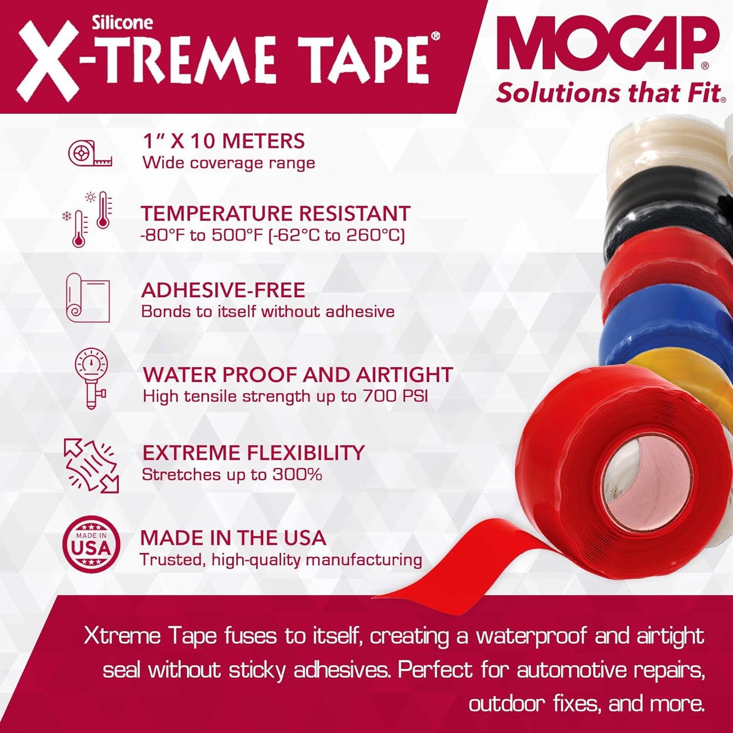 X-Treme Tape MOCAP Heavy Duty Electrical Tape, Self-Fusing Silicone Rubber, Waterproof & Insulating