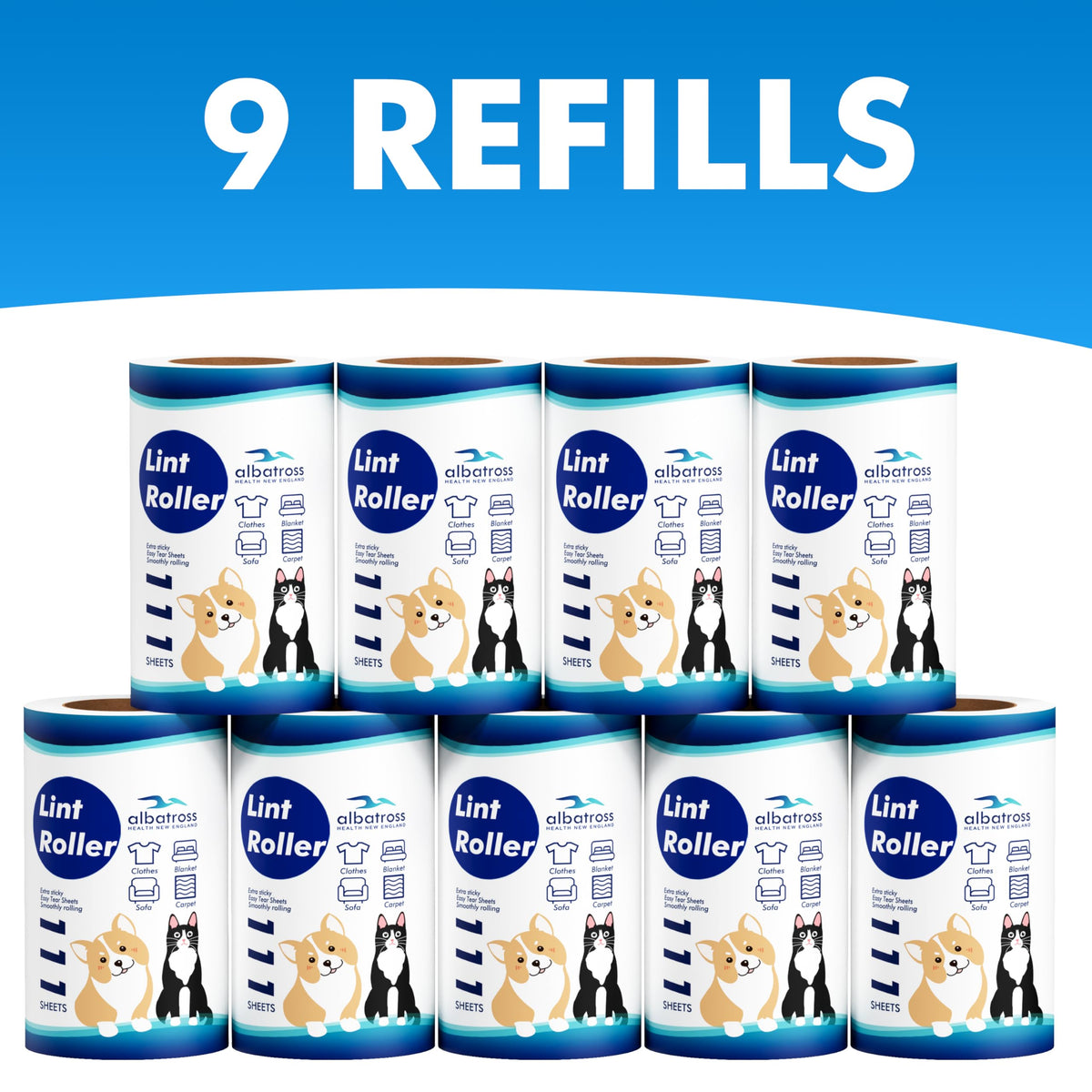 Extra Sticky Lint Roller Refills Only, Mega Value Set 999 Sheets for Pet Hair Removal, Dog and Cat