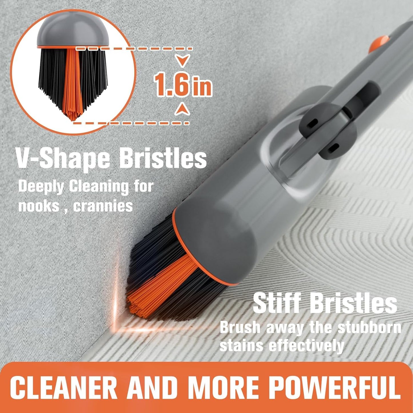 Eazer Grout Brush with Long Handle, 180°Rotation Tile Grout Cleaning Brush, V-Shape Shower Scrubber