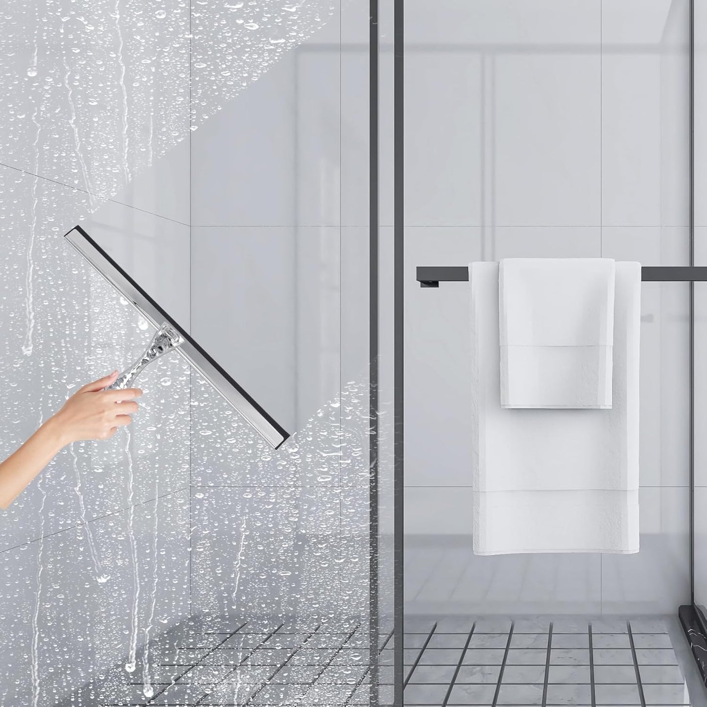 All-Purpose Silicone Shower Squeegee for Shower Glass Door,with 1 Hooks,for Bathroom Glass, Car