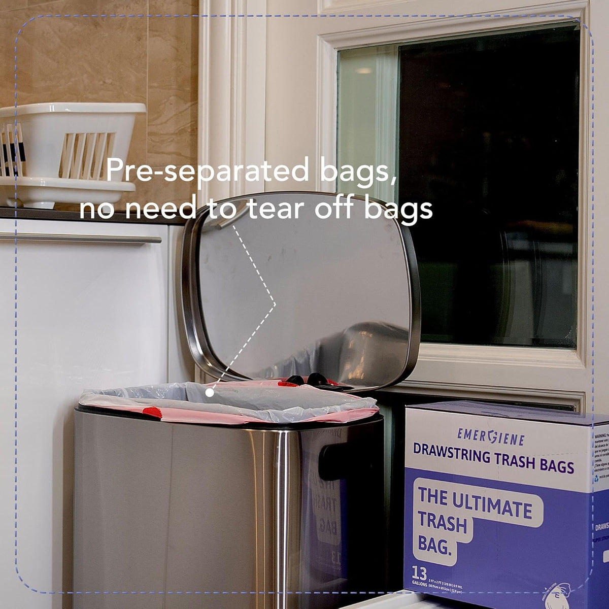 13 Gallon Drawstring Trash Bags, Lavender Scented 200 Count Tall Kichen Garbage Bags