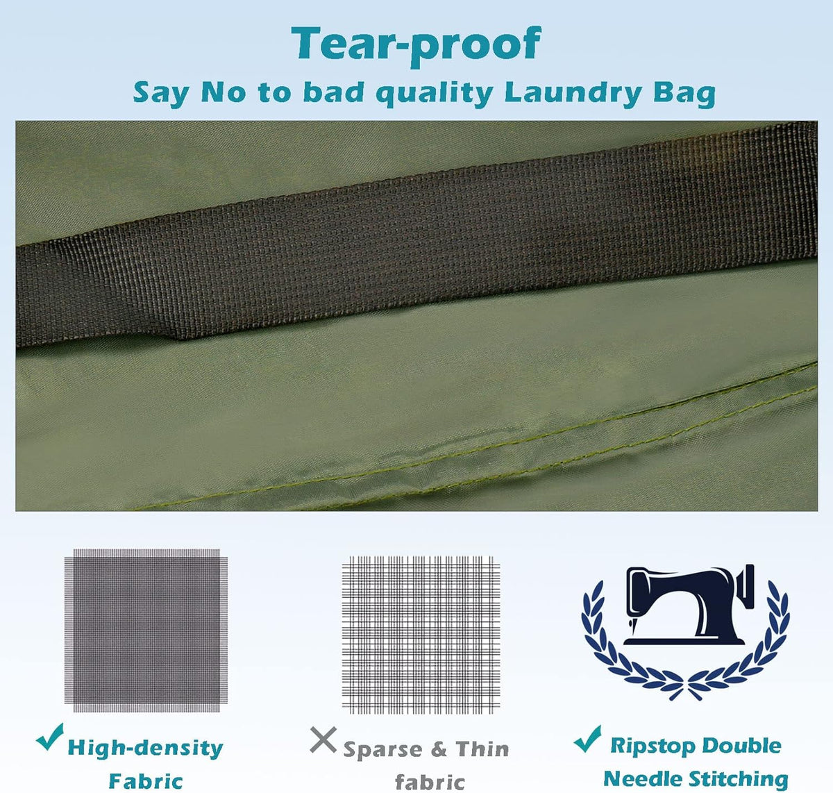 Heavy Duty Laundry Bag 2 Pack XL Nylon Laundry Bags with Straps, Washable Large Dirty Clothes