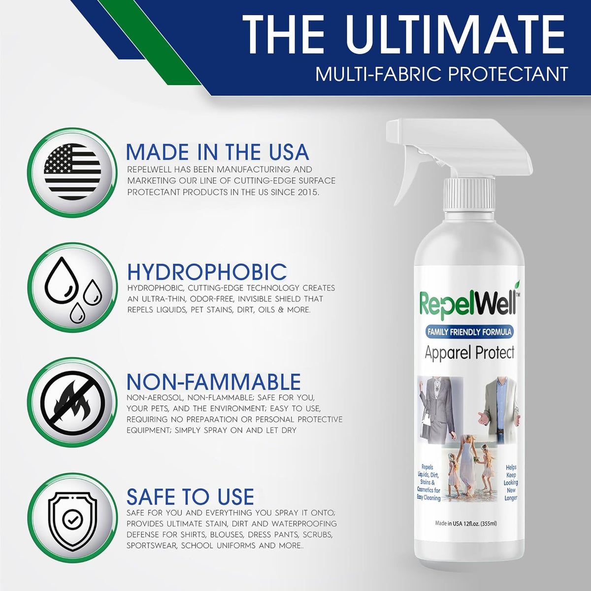 Apparel Protect (12oz) Stain & Water Repellent Spray – Non-Toxic, Eco-Friendly, Pet-Safe Sprays for