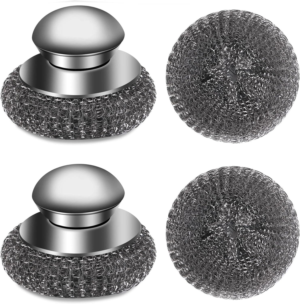 4pcs Steel Wool Scrubber with Replacement Wire Sponge Pads Set, Stainless Steel Scrubber with