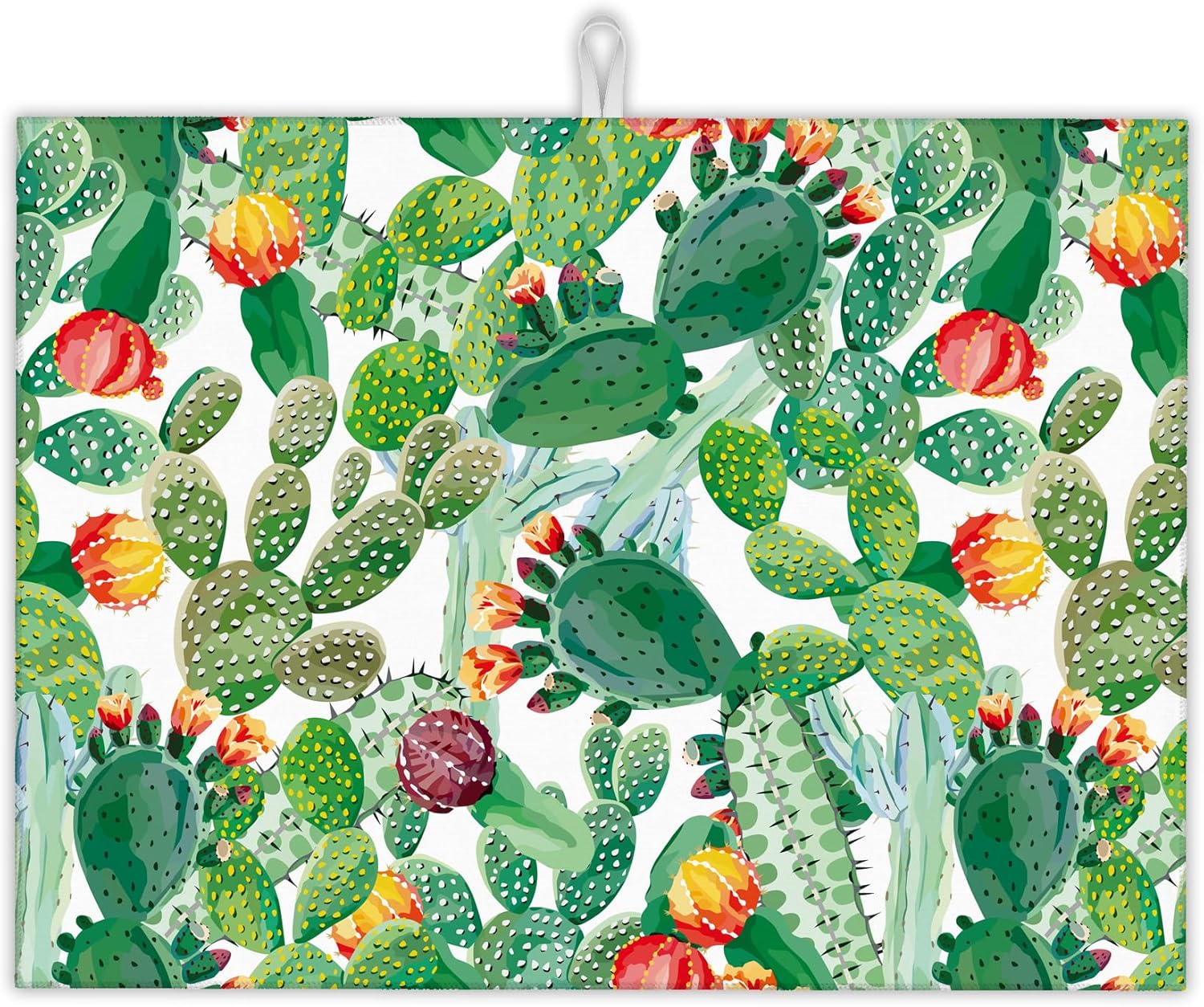 Green Cactus Dish Drying Mat, Tropical Plant Drying Rack Pad Countertop Dishes Ultra Absorbent