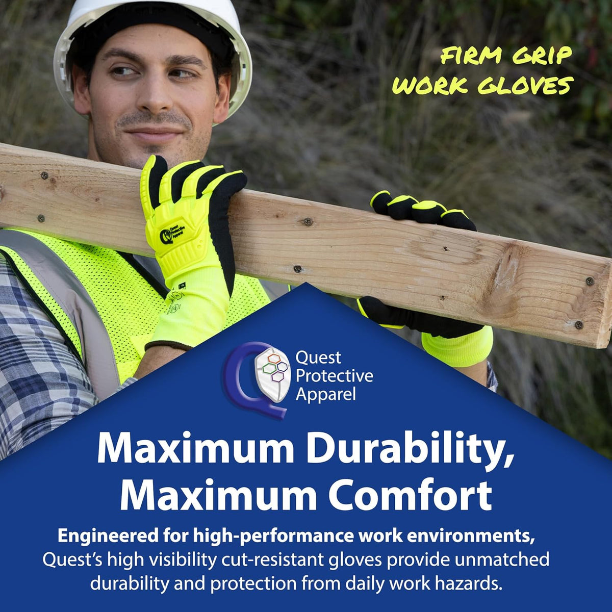 Quest Protective Apparel - High Visibility Cut Resistant Work Gloves - Puncture Resistant Safety