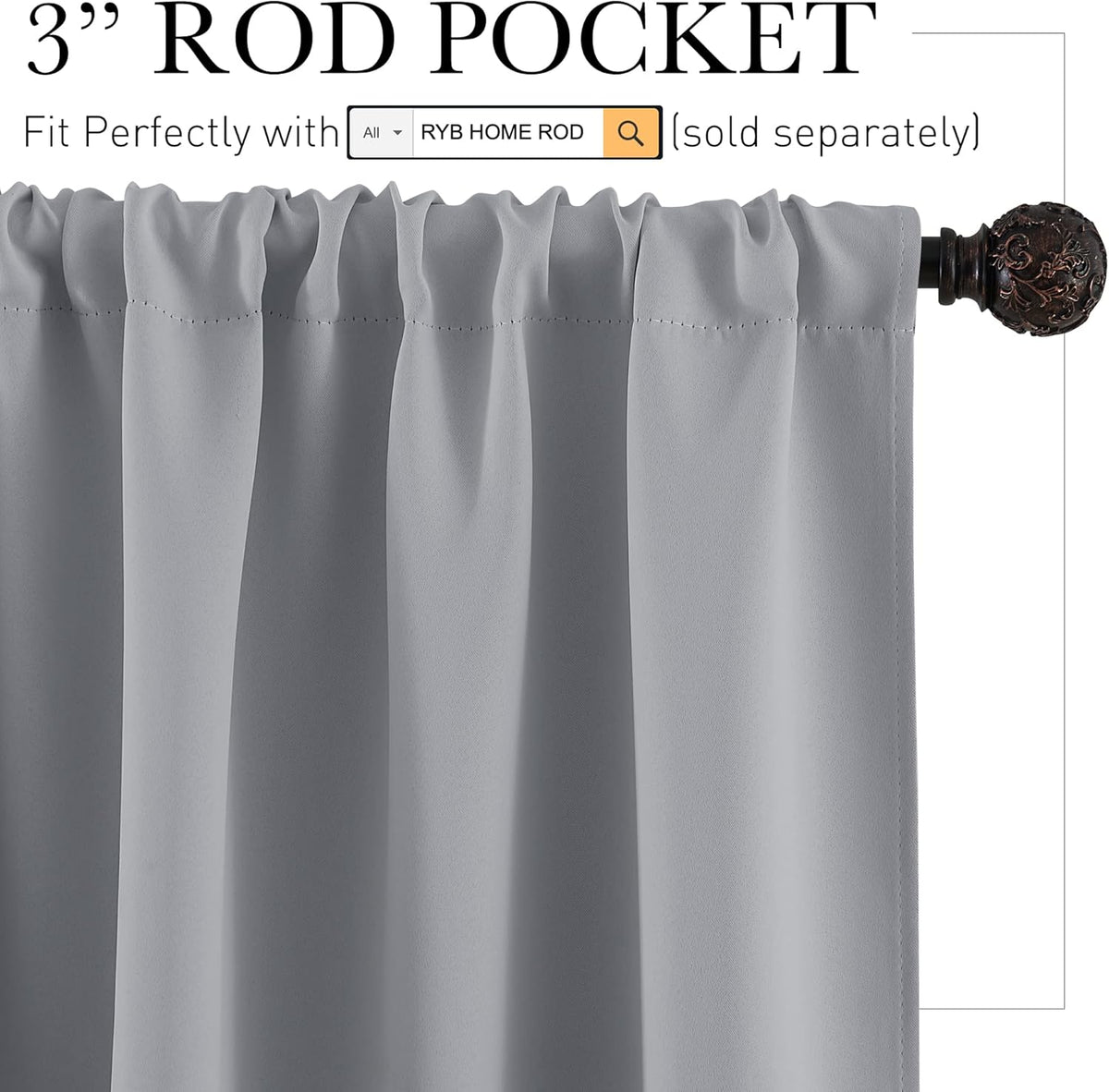 RYB HOME Short Curtains for Living Room Blackout Portable Blinds Shades for Bedroom Bathroom